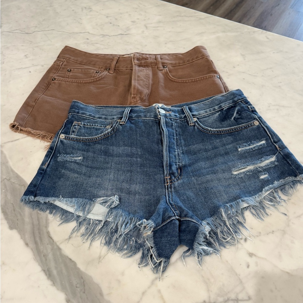 We The Free Blue and Brown Jean Cut-Off Shorts 2 pairs! Size 28